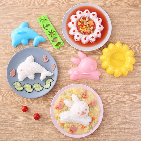 4 Set Rice Mold - Cartoon Dolphin Rabbit Sun Sushi Bento Maker Mould for Kids Meal