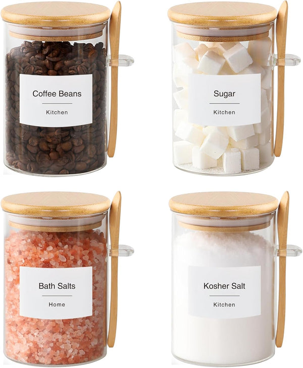 TIPGO Sugar Jar Bath Salt Container 17 oz Glass Jar with Bamboo