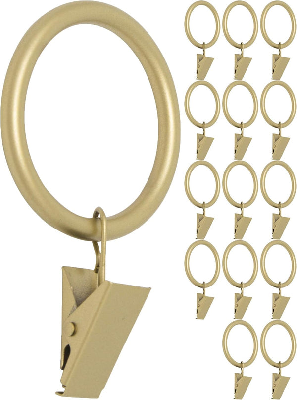Meriville Drapery Curtain Rings with Clip, Set of 14, 1.5-Inch Inner Diameter, Royal Gold Finish