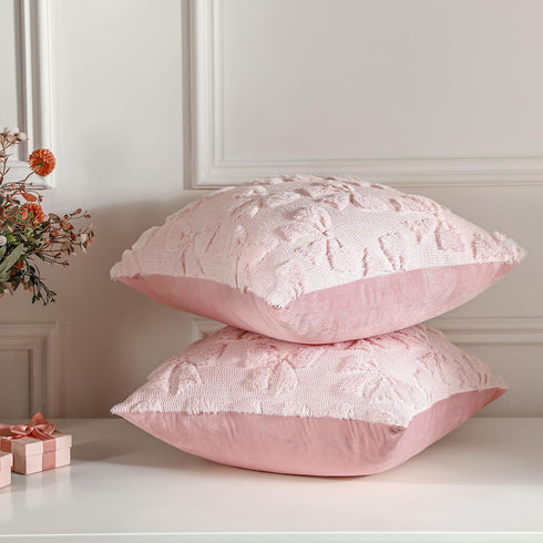 Set 2 Summer (18 18 Inch) Mixweer Pink Bow Pillow Covers of Preppy Room Decor Coquette Cute Spring Decorative Faux Fur