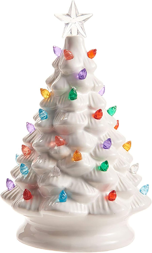 Red Green Blue Clear Holiday Tree - Lighted 8 Inch Ceramic Decorative Tabletop Figurine