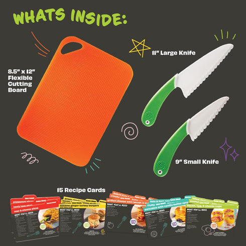 MasterChef Junior Knife and Cutting Board Set, Real Cutting Tools for Kids, 15 Baking Recipes