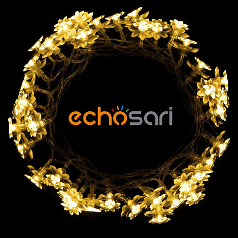 echosari Flower String Lights Battery Operated, 158" Lotus Flower Fairy Lights with Auto Timer 8 Modes, Soft Rubber