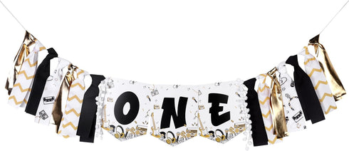 Notorious One High Chair Banner for Boys - Black and Gold -