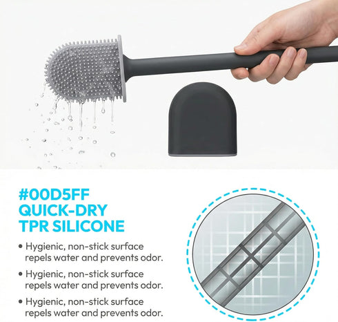 RV Silicone Toilet Brush with Holder, Toilet Bowl Brush for RV Travel Trailers/Campers, Anti-Drip Anti-Roll Compact