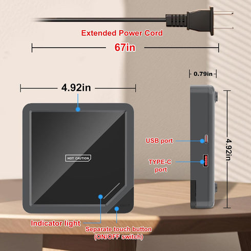 2 U1 Coffee Mug Warmer with USB Charging Ports: Auto Shut-Off Candle Wax Warmer - Heated Beverage Coffee Accessories