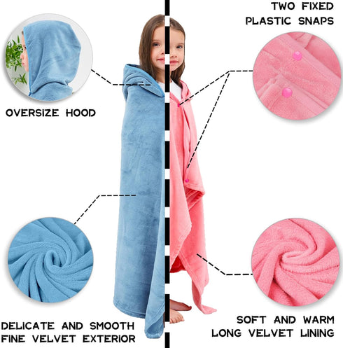 2Pcs 50"x30" 3-12 Hiturbo Kids Fleece Hooded Towel: Soft Plush Warm Blanket - Pool Beach Bath Swim Towel Wrap for Yrs