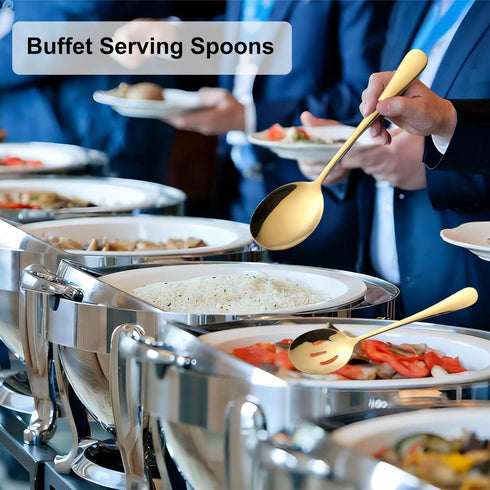 6 Pieces Serving Spoons Set, 8.7 Inch Stainless Steel Buffet Banquet Spoons, Gold Cutlery Set