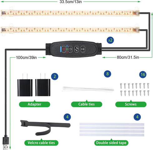 13 Inches 3500K 3/9/12H 10 Dimmable 2 2 Pack LED Grow Light Strips, Grow Lights Match The Flower Stand for Indoor