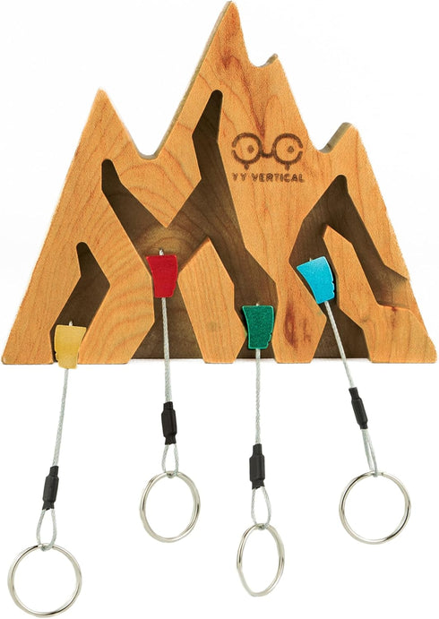 Mountain Decor Keyholder in Cherry Wood - Climb Every Mountain Wall Decor with 4 Key Rings Included