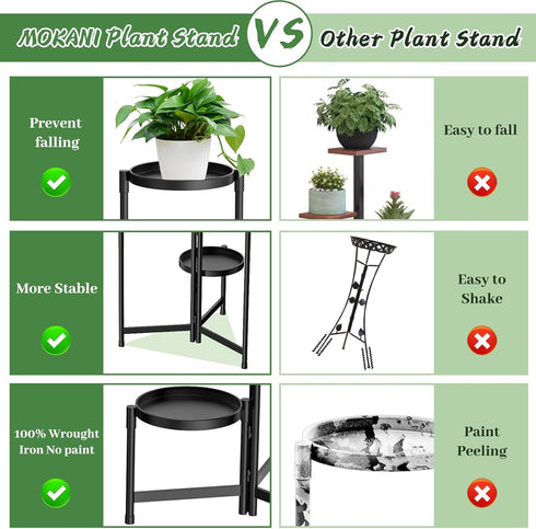 3 MOKANI Metal Plant Stand Indoor Outdoor for Multiple Plants, Tiered Folding Corner Shelf Tall Flower Pot Holder