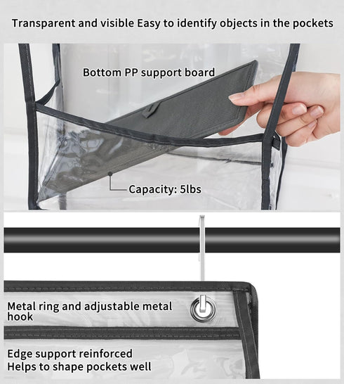 Fixwal Over The Door Hanging Pantry Organizer, 5-Shelf Room Organizer with Clear Plastic Pockets, Large Capacity for