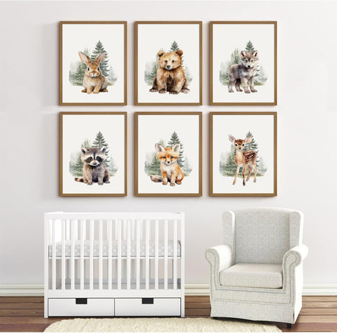 Joocrise Set 6 8x10 Inch Woodland Animal Nursery Wall Art Decor of Baby Boys Room Wall Art Forest Animal Canvas Wall