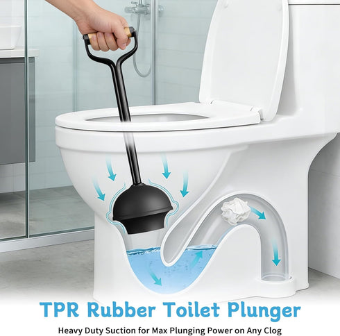 Set, 1 Pack Sellemer Toilet Brush and Plunger Curved Design Head for Deep Cleaning, Heavy Duty Toilet Bowl Brush