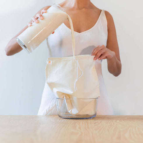 EZ-2-Squeeze 2pk -14" x14" Organic Cotton Nut Milk Bags - Reusable All Purpose Food Strainer Bag- Light Strong Muslin