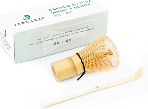 Jade Leaf Matcha Traditional Bamboo Whisk (Chasen) + Scoop (Chashaku) - Tea Set for Matcha Green Tea Powder Preparation