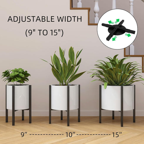 9 15 Inch 160 LB Adjustable Metal Plant Stand Indoor, Mid Century Modern Outdoor Planter Holder for to Pots, Heavy Duty