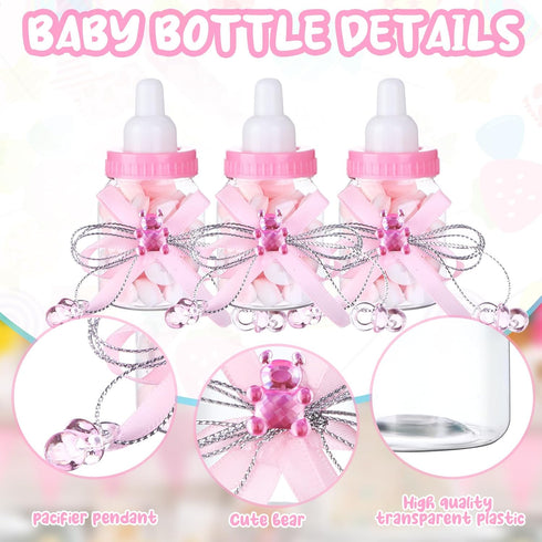 PINKXHY 80 3.5 Inch Pcs Baby Mini Milk Bottle Baby Shower Favor with Small Plastic Bear Candy Bottle with Ribbon