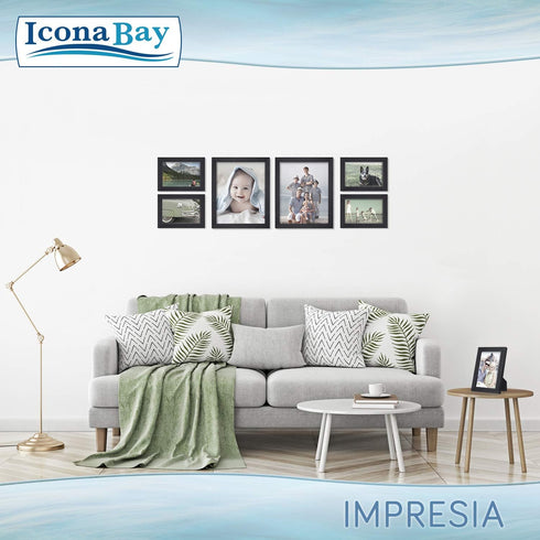 Icona Bay 5x7 Picture Frame Set - Black, 10 Pack, Simple Modern Design with Table Top Kickstand & Wall Hanging Hooks