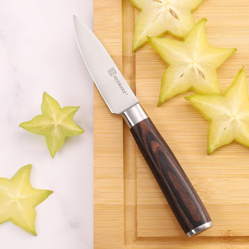 KEEMAKE 3.5 inch Paring Knife, German High Carbon Stainless Steel Fruit Knife with Pakkawood Handle and Gift Box