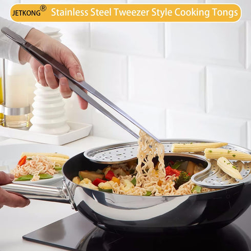 JETKONG Serving Tweezer Tongs 9-Inch Cooking Tweezers Kitchen Tweezers, Set of 3 (9 9 9 Inch, Silver) by JETKONG