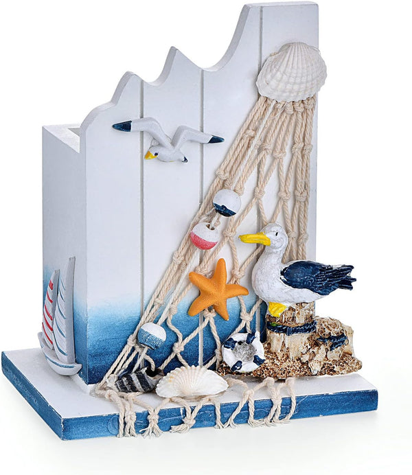 Nautical Wooden Pen Holder, Handcrafted Ocean Beach Theme Makeup Brush Organizer