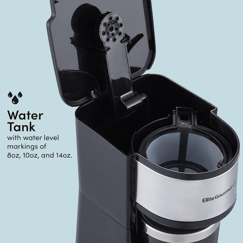 Elite Gourmet EHC-112B Personal Single-Serve Coffee Maker, Includes Stainless Steel Thermal Travel Mug