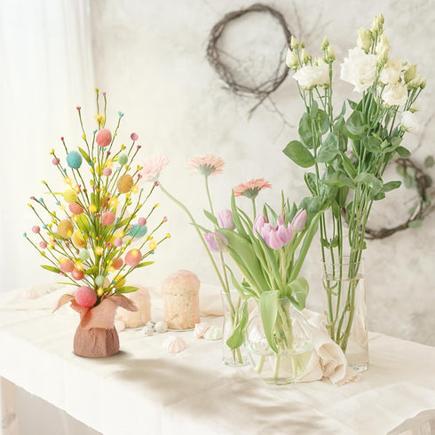 18 Inch Summer RoseCraft Easter Decorations, Artificial Pre-Lit Easter Egg Tree Tabletop Decor with Delicate Ornaments