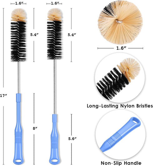 Bottle Cleaning Brush - 17 Inch Extra Long Handle for Washing Narrow Neck Bottles, 2 Pack