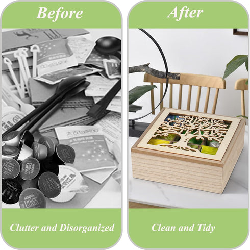 handrong Tea Box Organizer,Wood Teas Bag Holder,Tea Organizers and Storage,Teas Organizer with Tree Pattern for Home