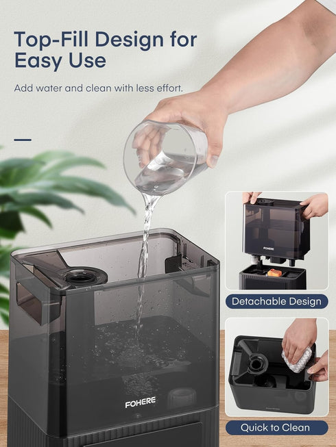 6L 60H 12H FOHERE Smart Humidifiers for Bedroom, Warm and Cool Mist Quiet Humidifier with Runtime, Humidity Control