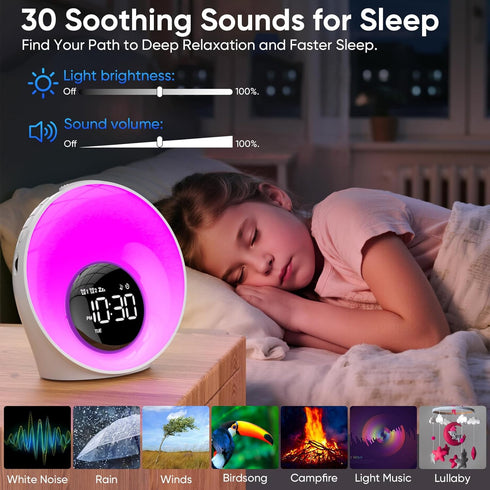 30 14 Dimmable AFEXOA Wake Up Light Sunrise Alarm Clock - Sunrise Simulation & White Noise Machine with Soothing