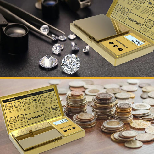 WEIGHTMAN Digital Scale, 200g/0.01g Pocket Scale, Gold Titanium Plating, Mini Jewelry Scale with 6 Units