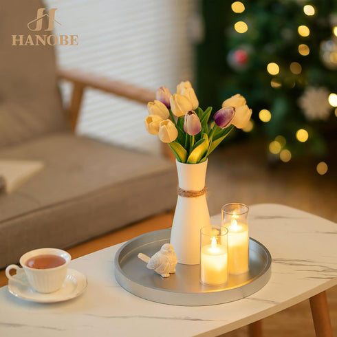 12" Hanobe Decorative Trays for Coffee Table: Round Sliver Tray for Home Decor - Modern Circle Ottoman Trays for Living