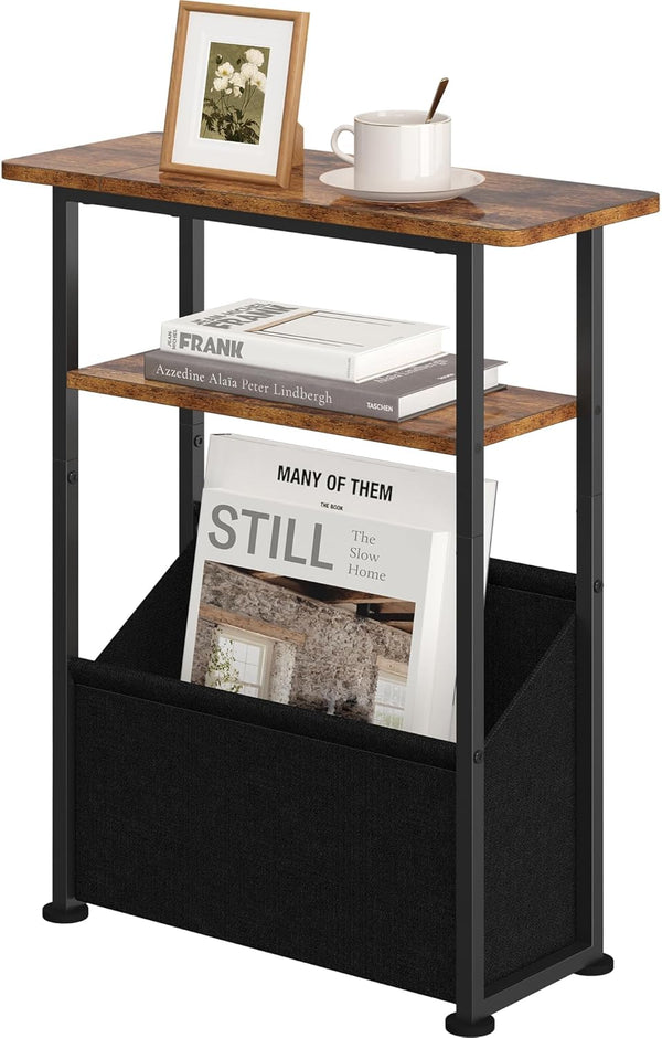 Yusong Narrow Side Table for Small Spaces, Skinny End Table with Storage