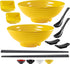 Unbreakable Ramen Bowl Set with Chopsticks and Spoon, 2 Large Japanese Style Melamine Bowls for Pho Soup, Yellow