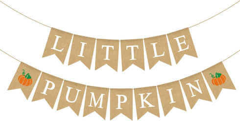 Jute Burlap Little Pumpkin Banner - Fall Baby Shower Gender Reveal Birthday Party Garland Decoration