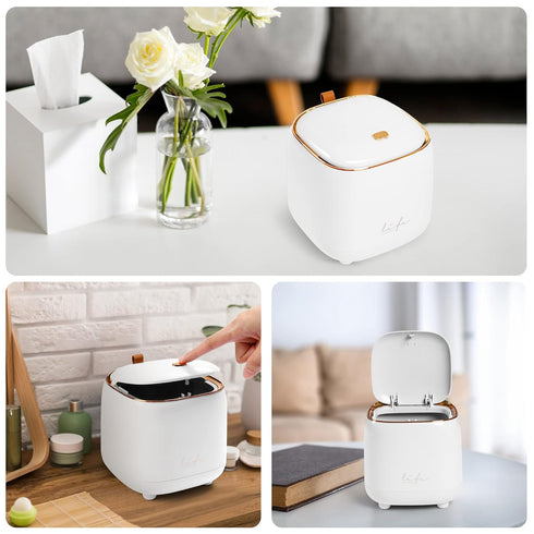 Mini Trash Can with 10 Rolls of Bags, Tiny Desktop Trash Can with Press Type Lid for Bathroom Vanity, Home Office (Dark