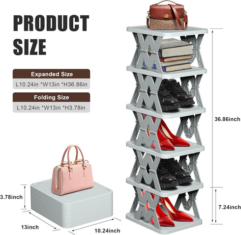 6 Shoe Rack, Tier Shoe Organizer Without Assembly, Foldable Small Shoe Rack Space Saving, Collapsible Shoe Organizer