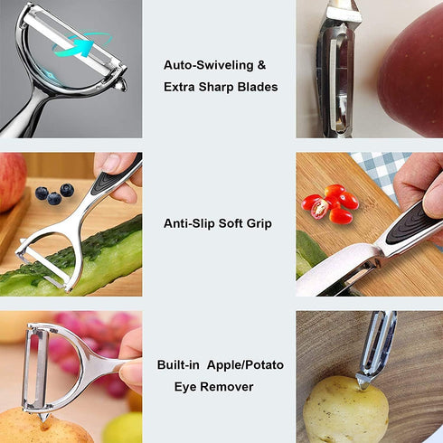 Vegetable Peeler Set | Stainless Steel Multi-function Kitchen Tools with 2 Orange Citrus Peelers