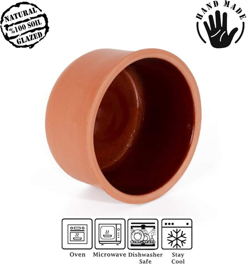 2.10 Clay Yogurt Pot, Inner Glazed Terracotta Cookware, Earthen Casserole Bowls for Oven Cooking, Terra Cotta Deep Pan