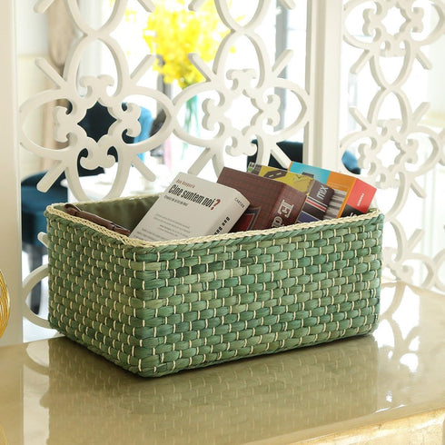 Kingwillow Large Woven Maize Storage Bins for Drawers (Green)