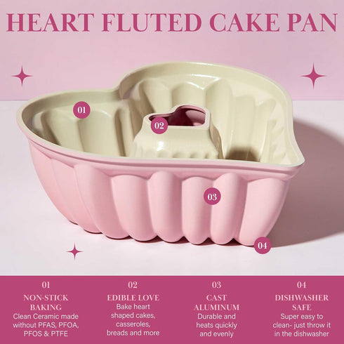 Paris Hilton Heart Shaped Fluted Cake Pan, 9-Inch Cast Aluminum with Clean Ceramic Nonstick Bakeware