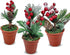 Christmas Tabletop Decorative Pots Set of 3 with Pine Red Berries, Pine Cones Greenery - Snow Flocked Xmas Holiday Decor