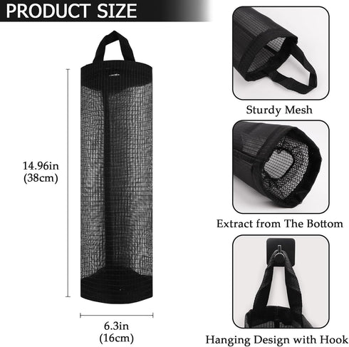 ZUFECY 1 Grocery Bag Holder, Breathable Mesh Bags Dispenser Organizer Trash Bags, Black Hanging Storage Dispensers - Pc