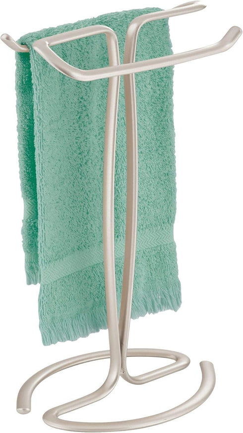 iDesign Axis Metal Hand Towel Holder for Master Bathroom, Vanities, Countertops, Kitchen, Holds 2 Finger Tip Towels