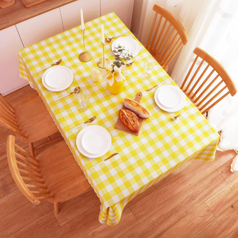 MANGATA CASA Yellow Gingham Tablecloth for Rectangle Tables, Waterproof Kitchen & Table Linens, Light Yellow 60x102in