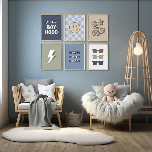 Tocliky 8x10 Inch Set 6 Boy Nursery Wall Art Decor Toddler Baby Boy Room Canvas Pictures Blue Cool Nursery Poster Teen