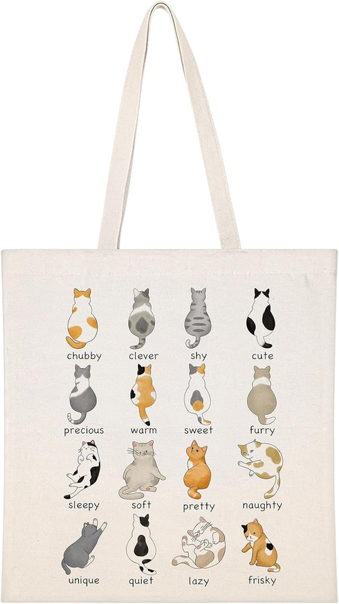 Louise Maelys Canvas Tote Bag for Women Cute Cat Aesthetic Cotton School Shopping Beach Grocery reusable tote bag
