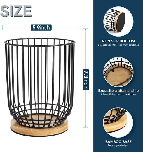 Large Utensil Holder for Kitchen Counter - Farmhouse Utensil Caddy, Spatula Holder (Metal+Bamboo-1)